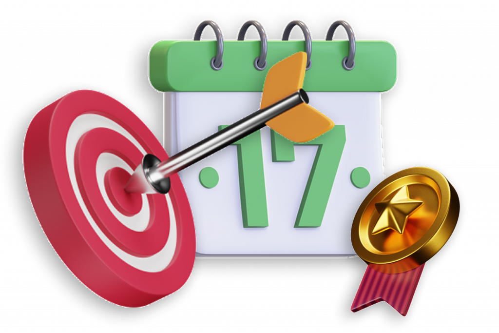 3d icons of a target, a calendar and a medal